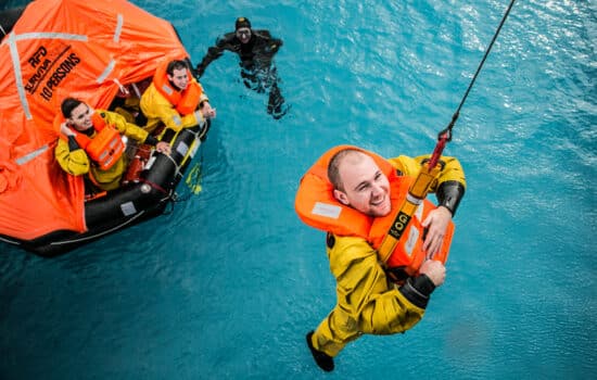 Men in life raft