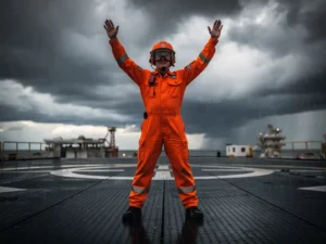 What is the role of a helideck landing officer during an emergency?